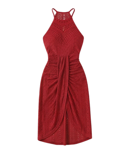 Women's Halter Neck Crochet Midi Cocktail Dress