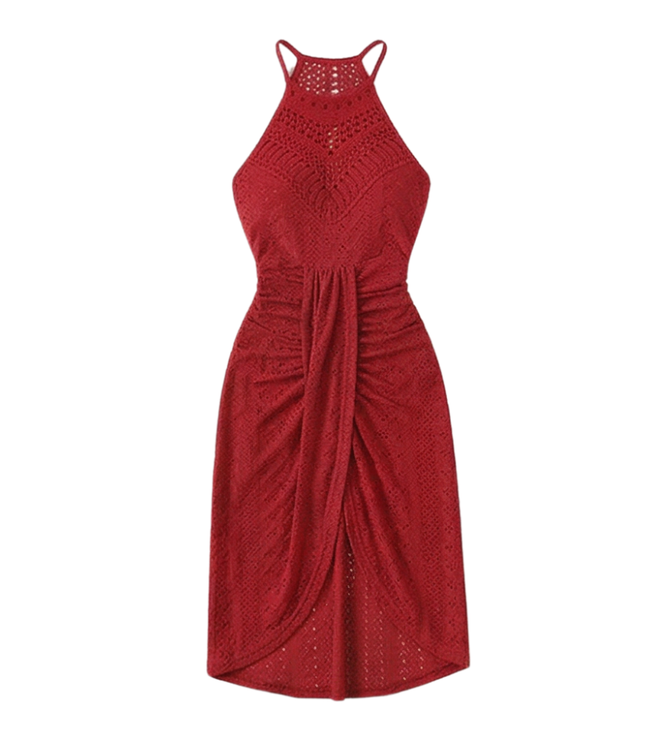 Women's Halter Neck Crochet Midi Cocktail Dress