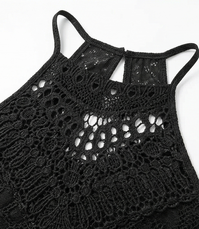 Women's Halter Neck Crochet Midi Cocktail Dress
