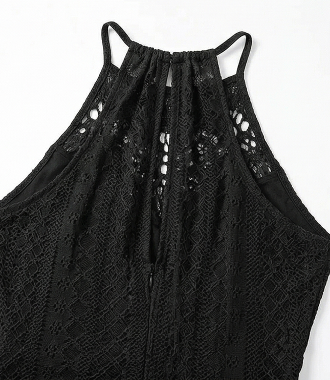 Women's Halter Neck Crochet Midi Cocktail Dress