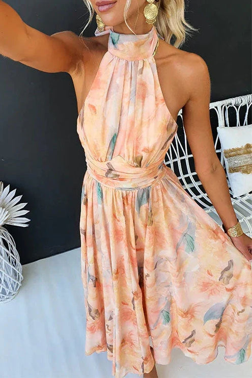 Women's Halter Neck Open-Back Printed Maxi Dress