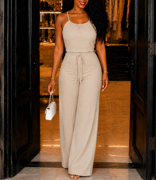 Women's Halter Neck Wide-Leg Sleeveless Jumpsuit