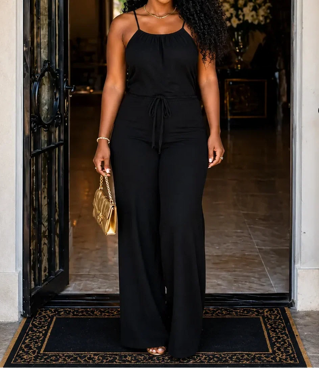 Women's Halter Neck Wide-Leg Sleeveless Jumpsuit