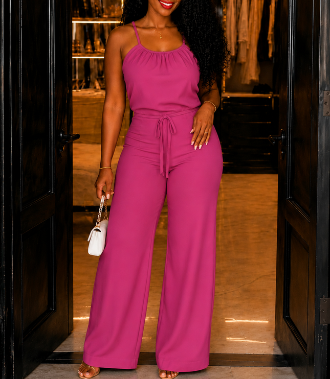 Women's Halter Neck Wide-Leg Sleeveless Jumpsuit