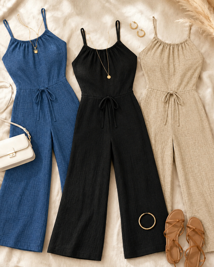 Women's Halter Neck Wide-Leg Sleeveless Jumpsuit