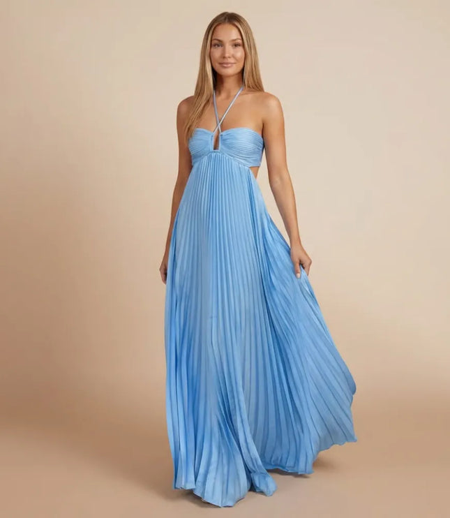 Women Halter Ruched Cutout Pleated Maxi Dress - product image 12