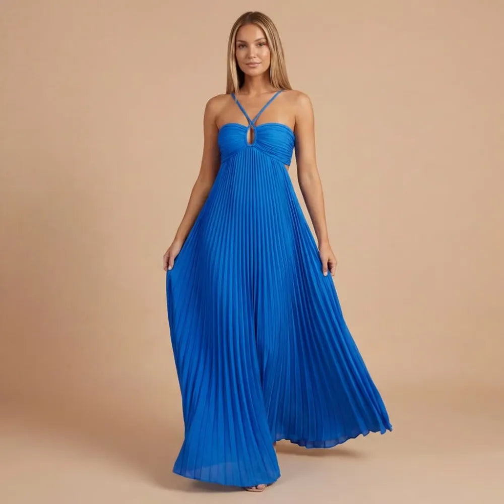 Women Halter Ruched Cutout Pleated Maxi Dress - product image 13