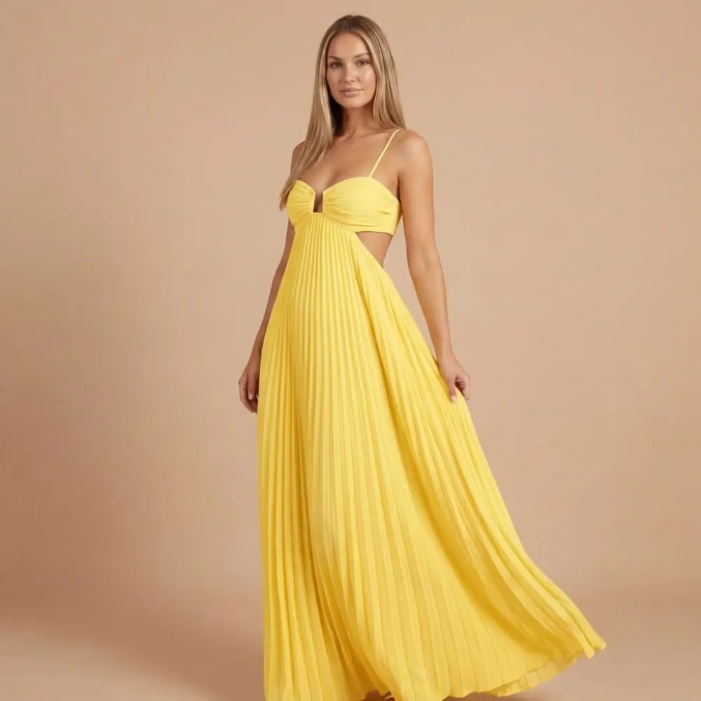 Women Halter Ruched Cutout Pleated Maxi Dress - product image 3
