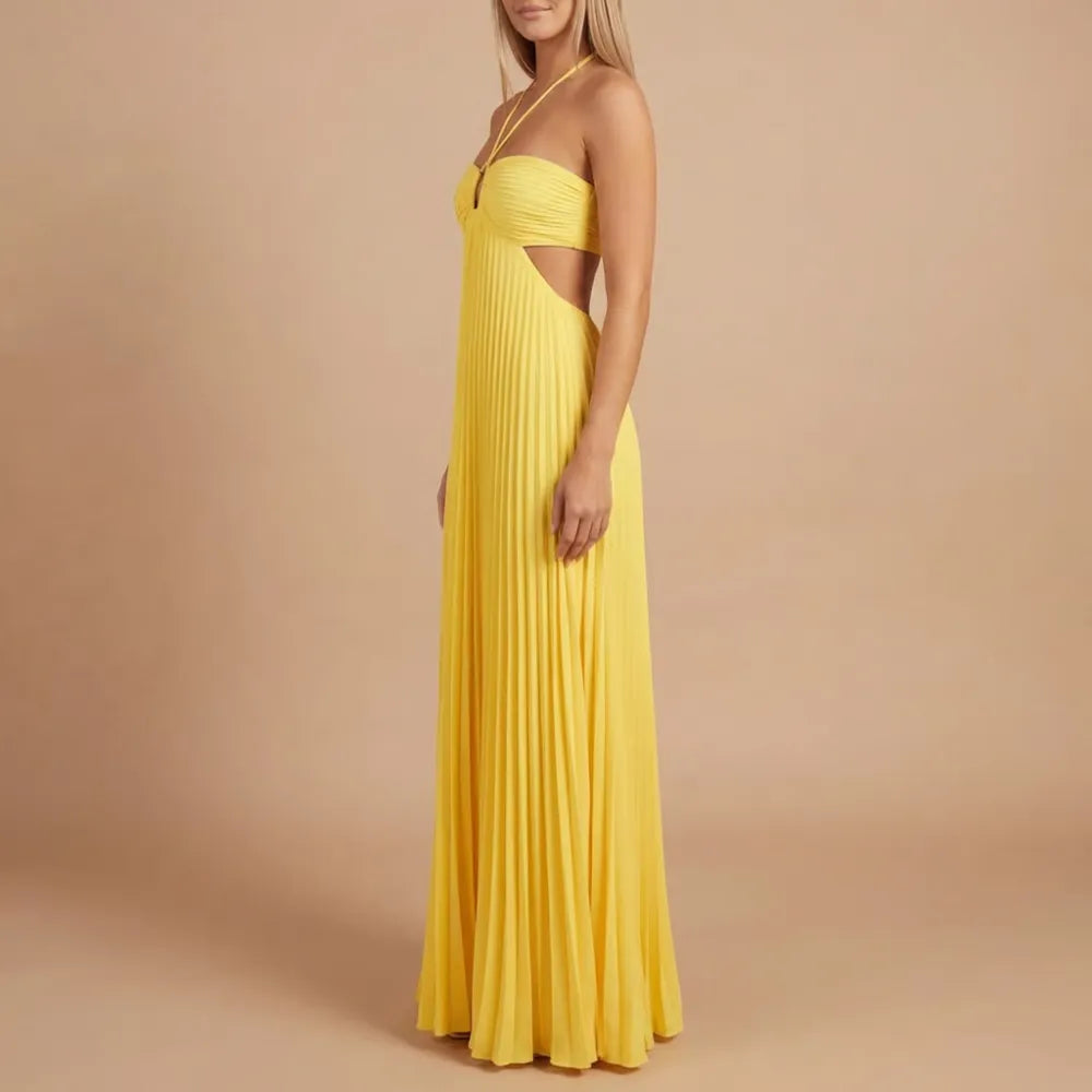 Women Halter Ruched Cutout Pleated Maxi Dress - product image 4