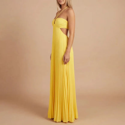 Women Halter Ruched Cutout Pleated Maxi Dress - product image 4