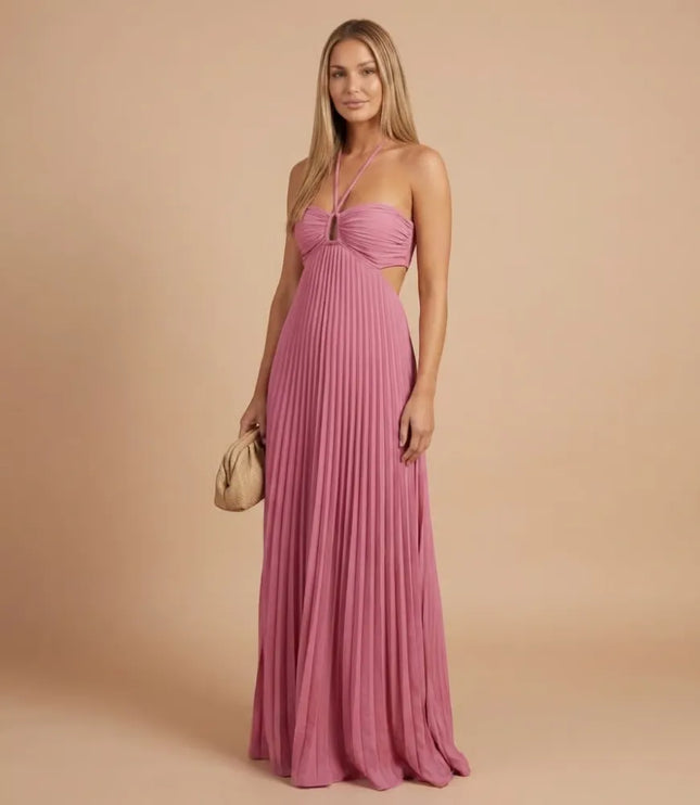 Women Halter Ruched Cutout Pleated Maxi Dress - product image 5