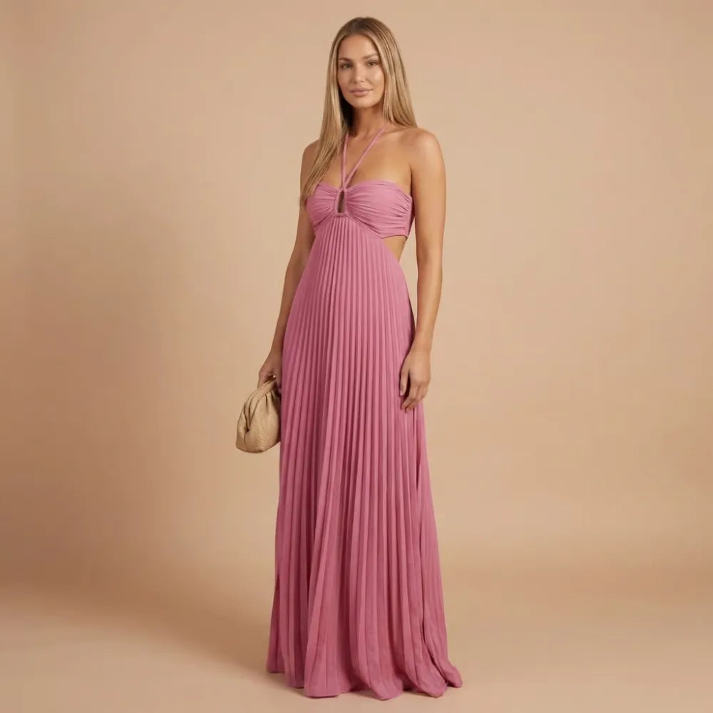 Women Halter Ruched Cutout Pleated Maxi Dress - product image 5