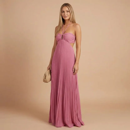 Women Halter Ruched Cutout Pleated Maxi Dress - product image 5