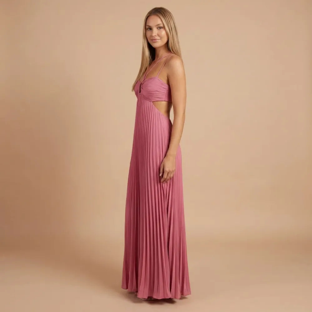 Women Halter Ruched Cutout Pleated Maxi Dress - product image 6
