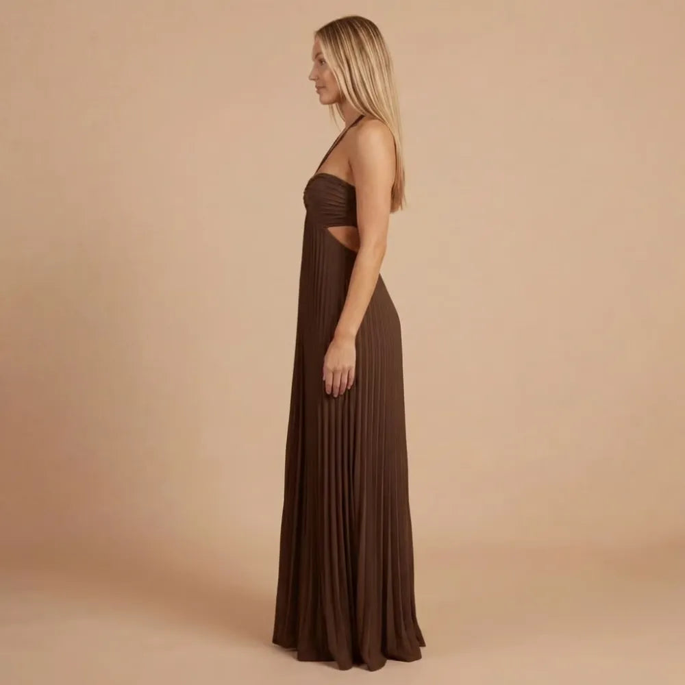 Women Halter Ruched Cutout Pleated Maxi Dress - product image 8