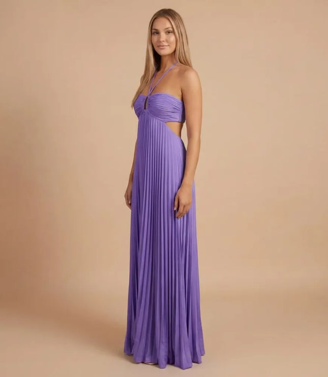 Women Halter Ruched Cutout Pleated Maxi Dress - product image 9