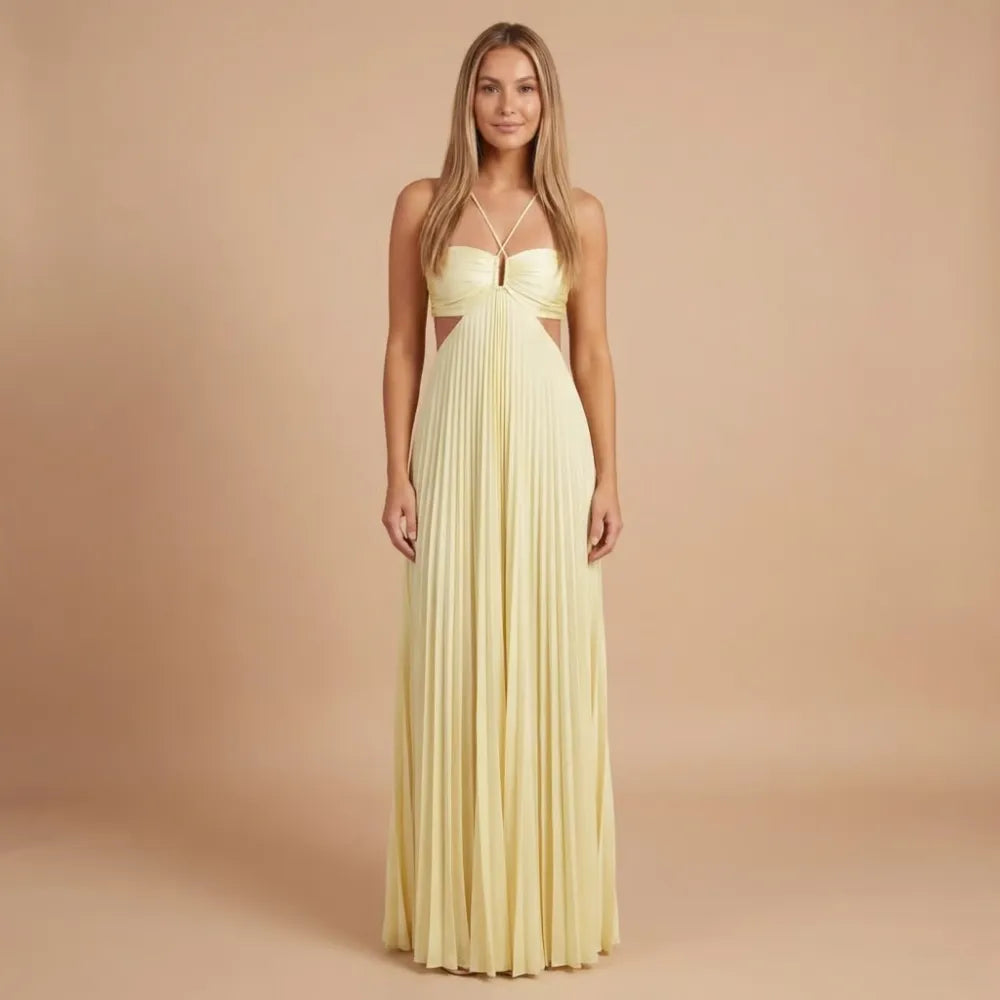 Women Halter Ruched Cutout Pleated Maxi Dress - product image 1