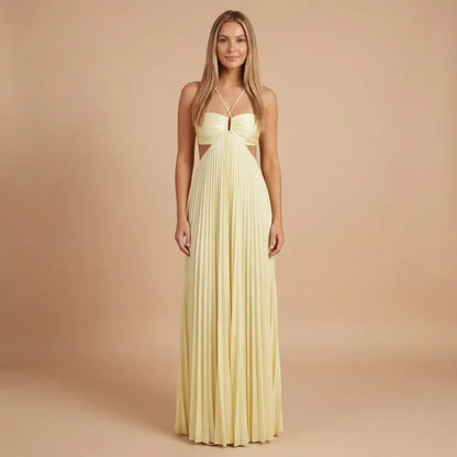 Women Halter Ruched Cutout Pleated Maxi Dress - product image 1