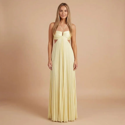 Women Halter Ruched Cutout Pleated Maxi Dress - product image 1