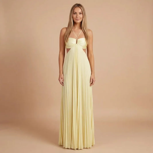 Women Halter Ruched Cutout Pleated Maxi Dress - product image 1