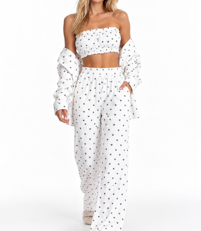 Women's Heart Print Lounge Set with a Ruffled Cami Top