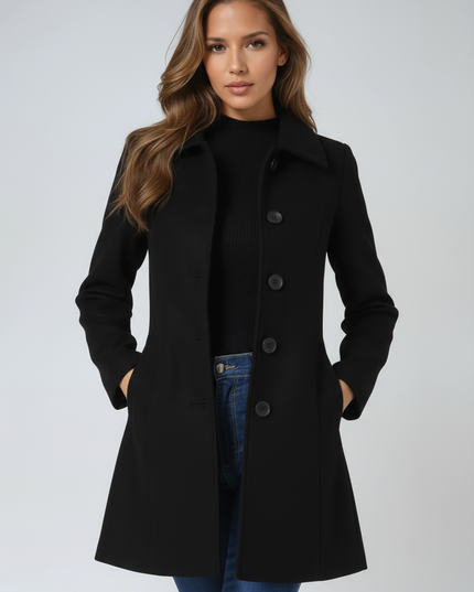 Women's High Neck Button Front Longline Tailored Coat