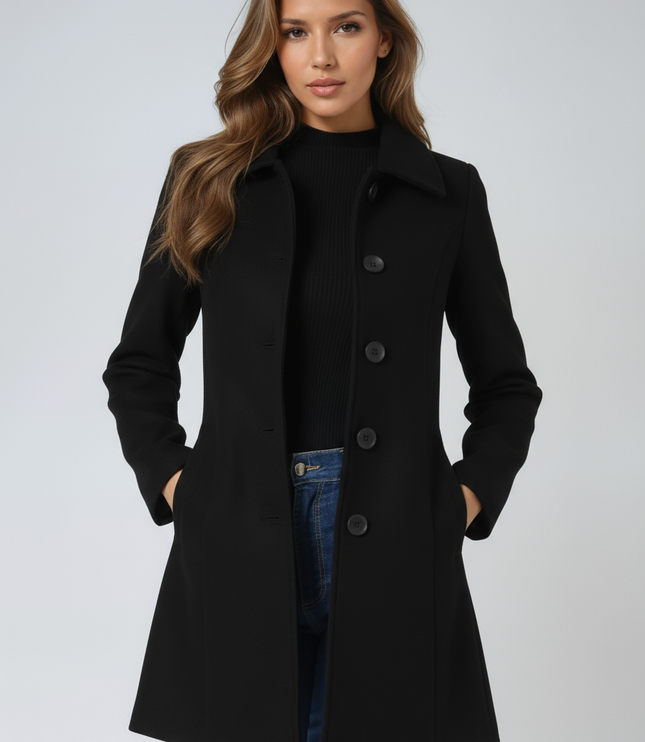 Women's High Neck Button Front Longline Tailored Coat
