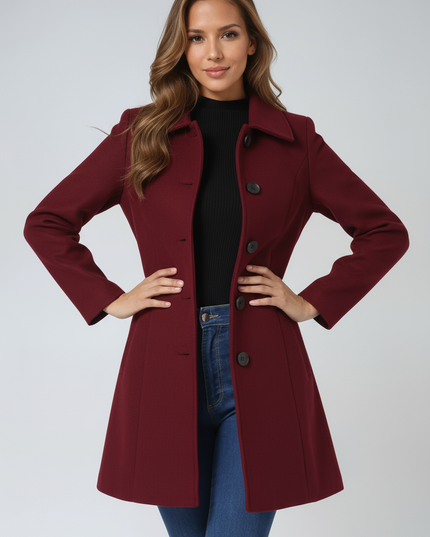 Women's High Neck Button Front Longline Tailored Coat