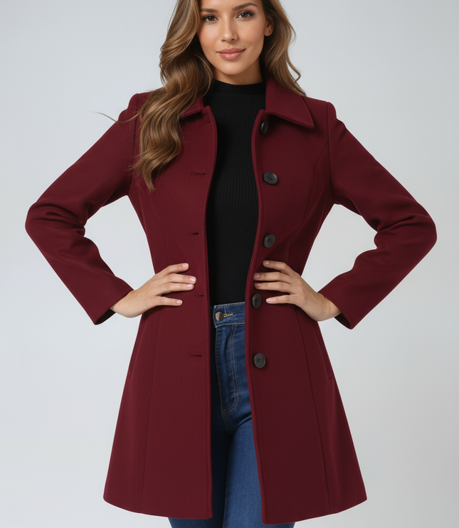 Women's High Neck Button Front Longline Tailored Coat