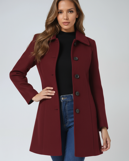 Women's High Neck Button Front Longline Tailored Coat