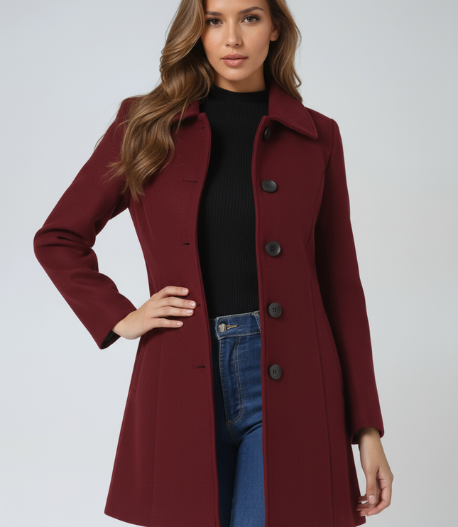 Women's High Neck Button Front Longline Tailored Coat