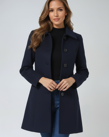 Women's High Neck Button Front Longline Tailored Coat