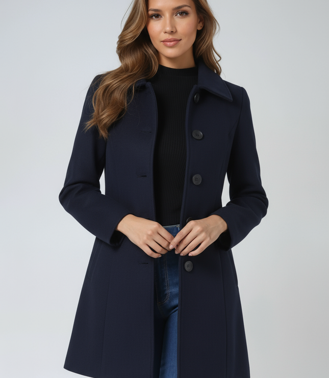 Women's High Neck Button Front Longline Tailored Coat
