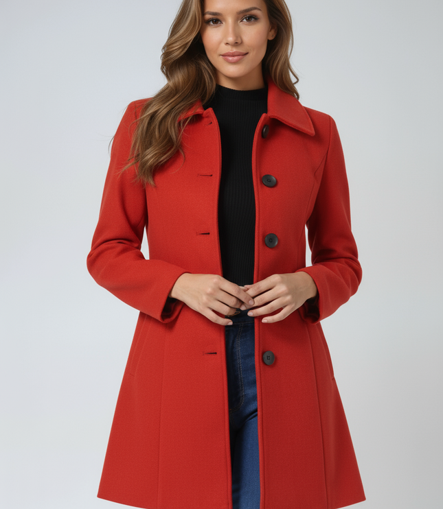 Women's High Neck Button Front Longline Tailored Coat