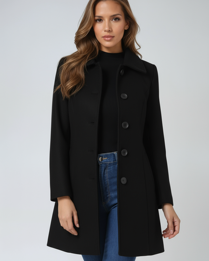 Women's High Neck Button Front Longline Tailored Coat