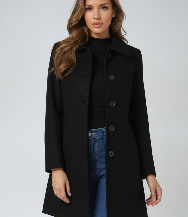 Women's High Neck Button Front Longline Tailored Coat