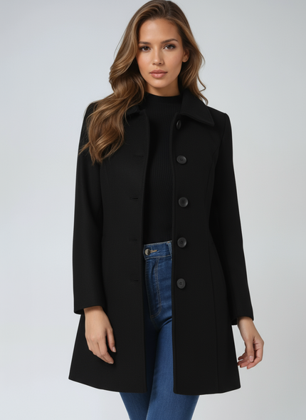 Women's High Neck Button Front Longline Tailored Coat