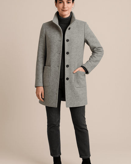 Women's High Neck Button Front Tailored Winter Coat