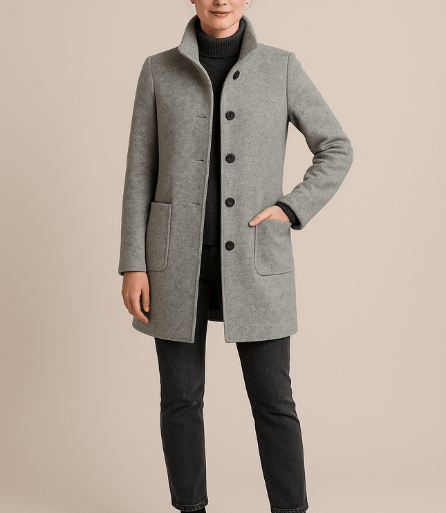 Women's High Neck Button Front Tailored Winter Coat