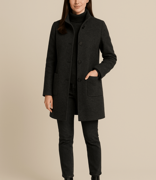 Women's High Neck Button Front Tailored Winter Coat