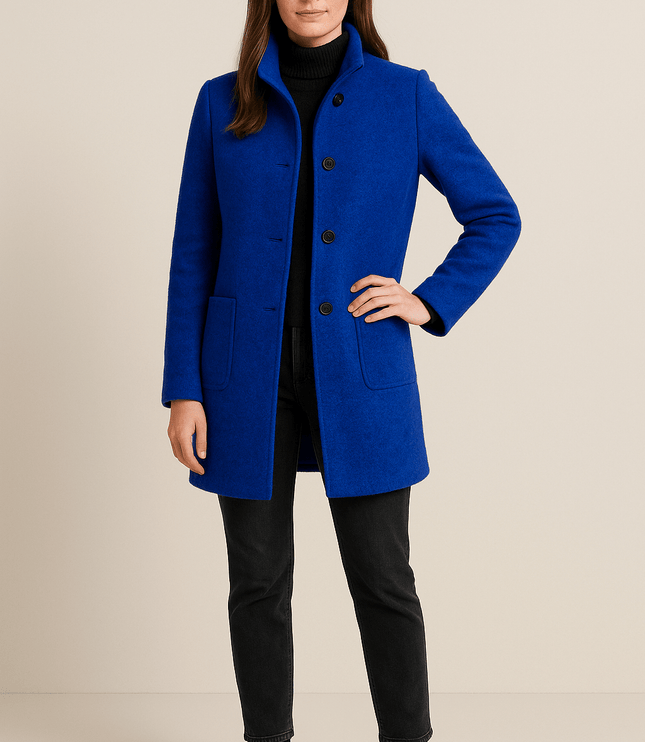 Women's High Neck Button Front Tailored Winter Coat