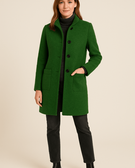 Women's High Neck Button Front Tailored Winter Coat