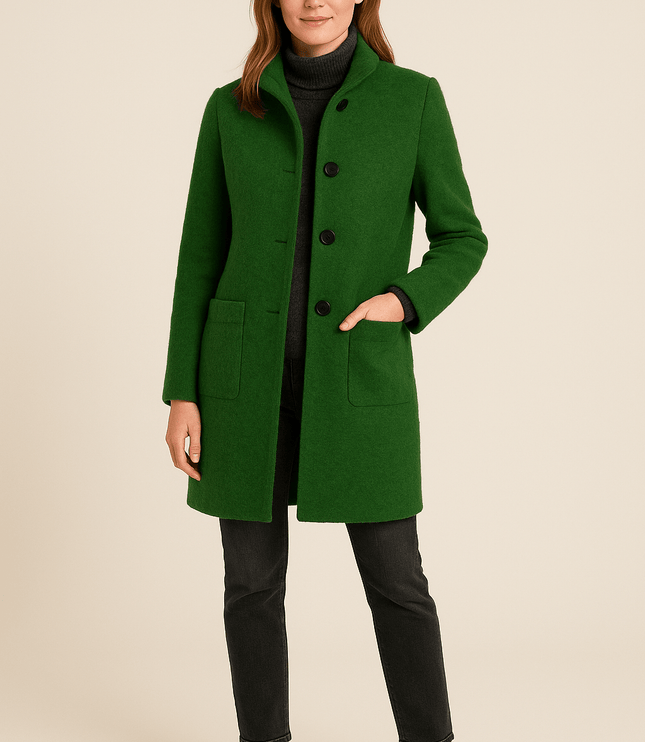 Women's High Neck Button Front Tailored Winter Coat