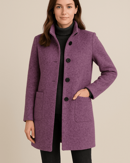 Women's High Neck Button Front Tailored Winter Coat