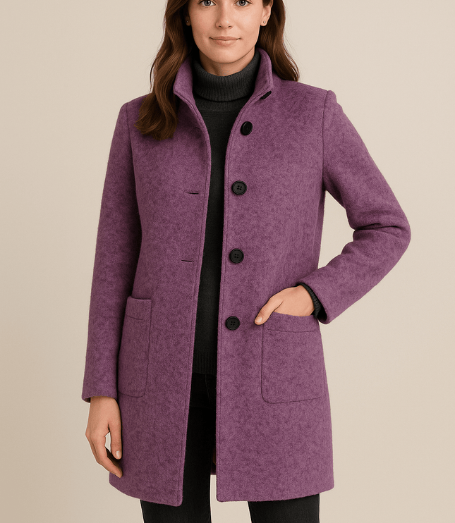 Women's High Neck Button Front Tailored Winter Coat
