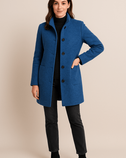 Women's High Neck Button Front Tailored Winter Coat