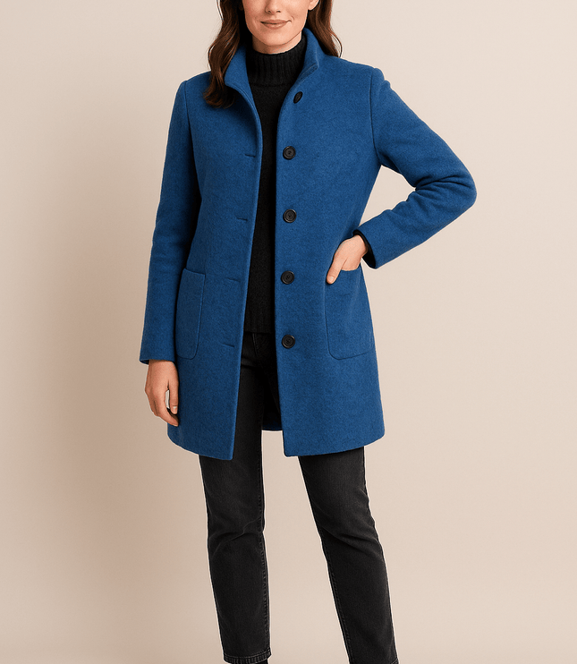 Women's High Neck Button Front Tailored Winter Coat