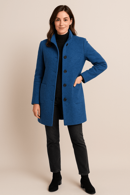 Women's High Neck Button Front Tailored Winter Coat