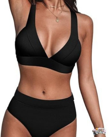 Women's High-Support Bikini Set with a Wrap V-Neck