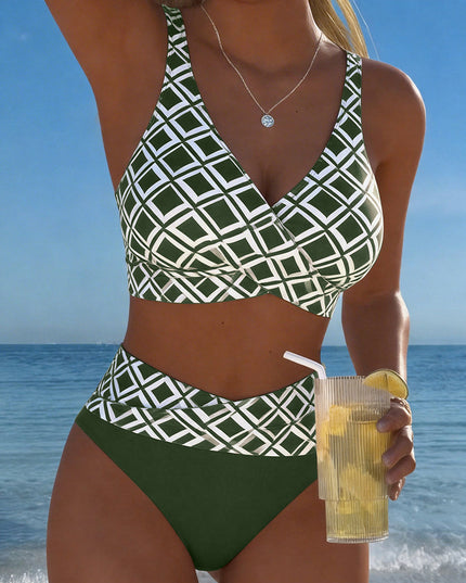 Women's High-Waist Bikini in Diamond Print with a Wrap Front